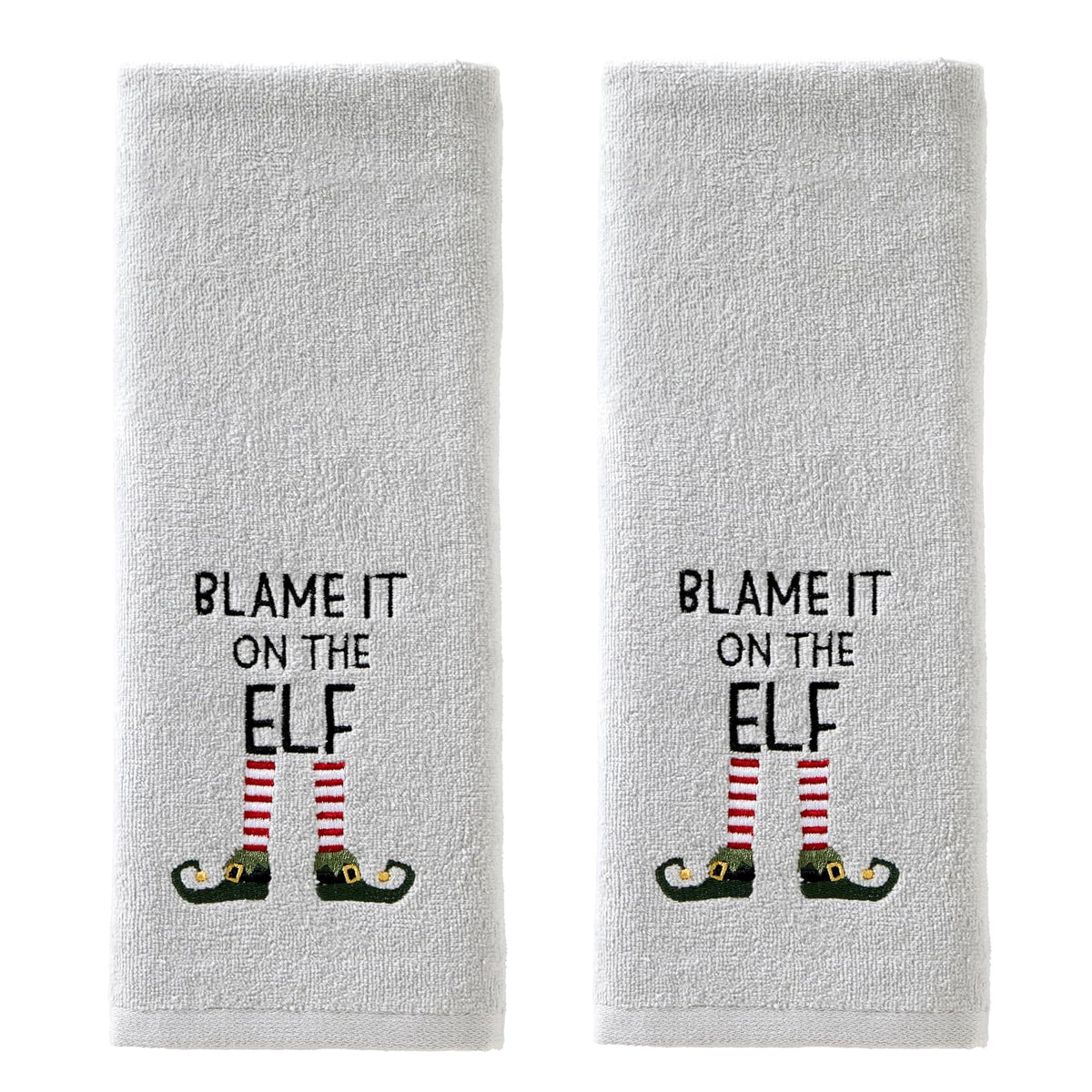 SKL Home - Juego de 2 Toallas de Mano de Navidad y Invierno con Motivo de la Culpa en el Elfo, para baño, Cocina y Regalo, Color Gris - Culpa al elfo