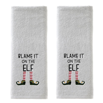 SKL Home - Juego de 2 Toallas de Mano de Navidad y Invierno con Motivo de la Culpa en el Elfo, para baño, Cocina y Regalo, Color Gris - Culpa al elfo