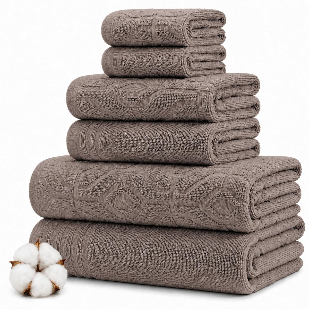 Modern Threads - Juego de 6 Piezas, 2 Toallas de baño, 2 Toallas de Mano, 2 paños teñidos con Hilo de Diamante para Puerta de Jacquard, Color Gris Pardo - Estándar - Gris pardo