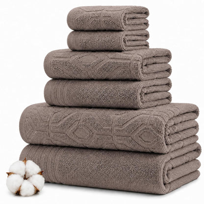 Modern Threads - Juego de 6 Piezas, 2 Toallas de baño, 2 Toallas de Mano, 2 paños teñidos con Hilo de Diamante para Puerta de Jacquard, Color Gris Pardo - Estándar - Gris pardo