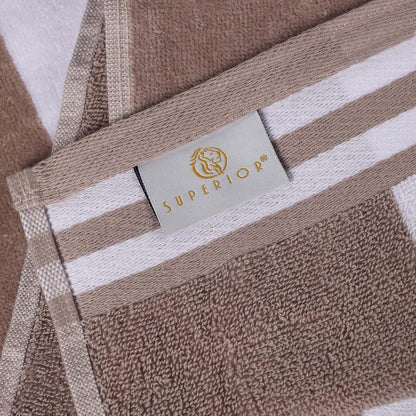 Superior Collection Luxurious Jacquard Cotton Beach Towels, Oversized, Taupe Cabana Stripes
