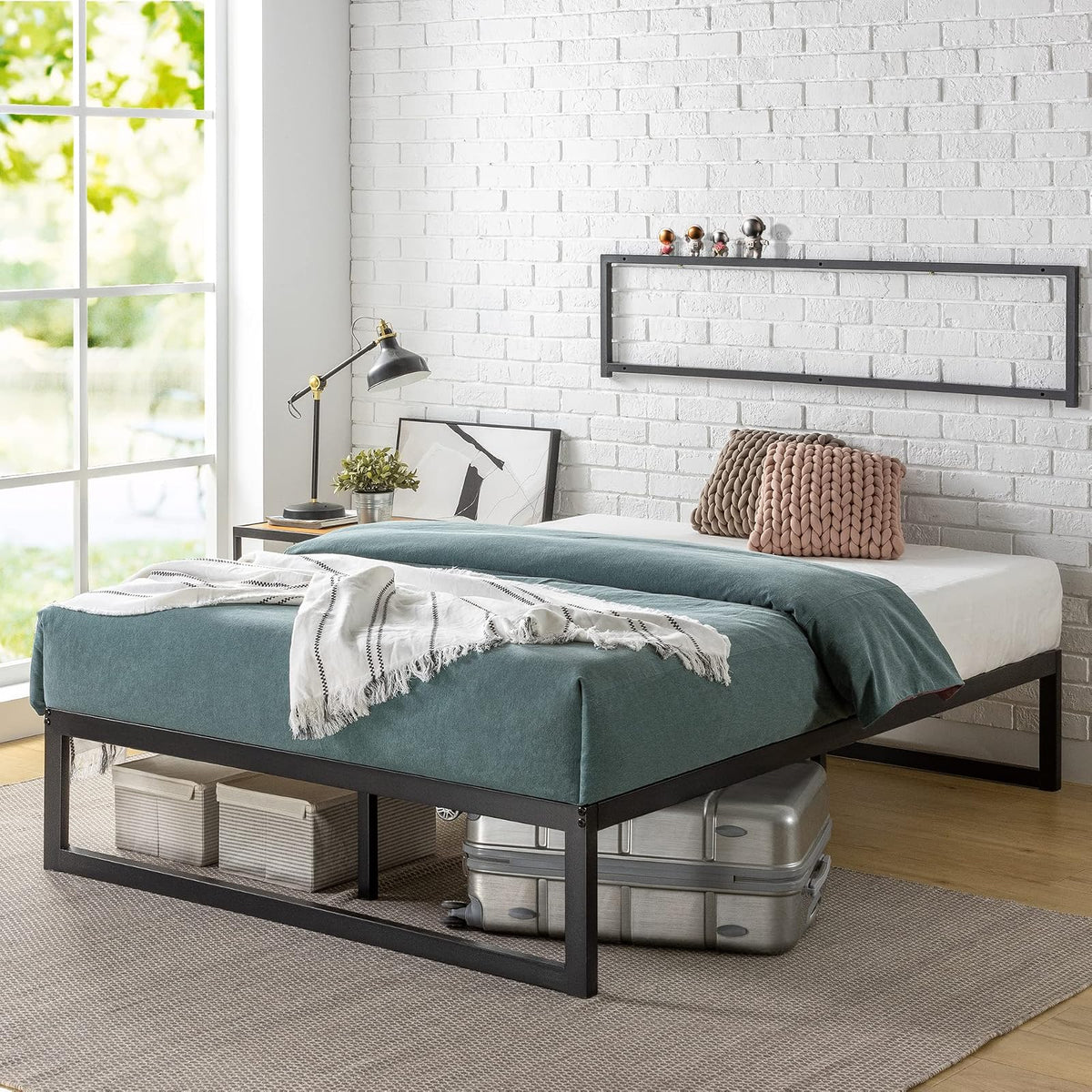 Zinus ABEL | Base de Cama Queen Quick Lock de Metal | Garantía de 5 años | Base de cama queen size con sistema Quick Lock de acero, patas laterales y espacio de almacenamiento bajo la base