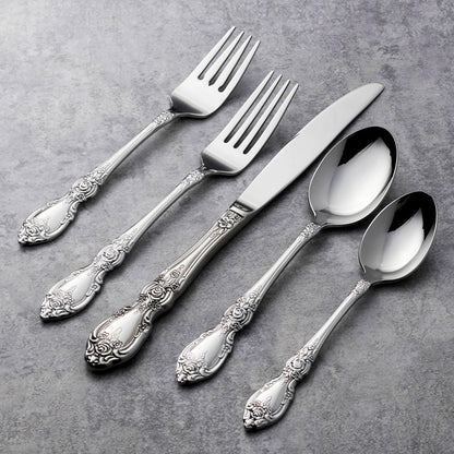 Oneida Cubiertos Wordsworth 45 Piezas para 8 Comensales con Cubiertos para Servir, Acero Inoxidable 18/0, Acabado Espejo