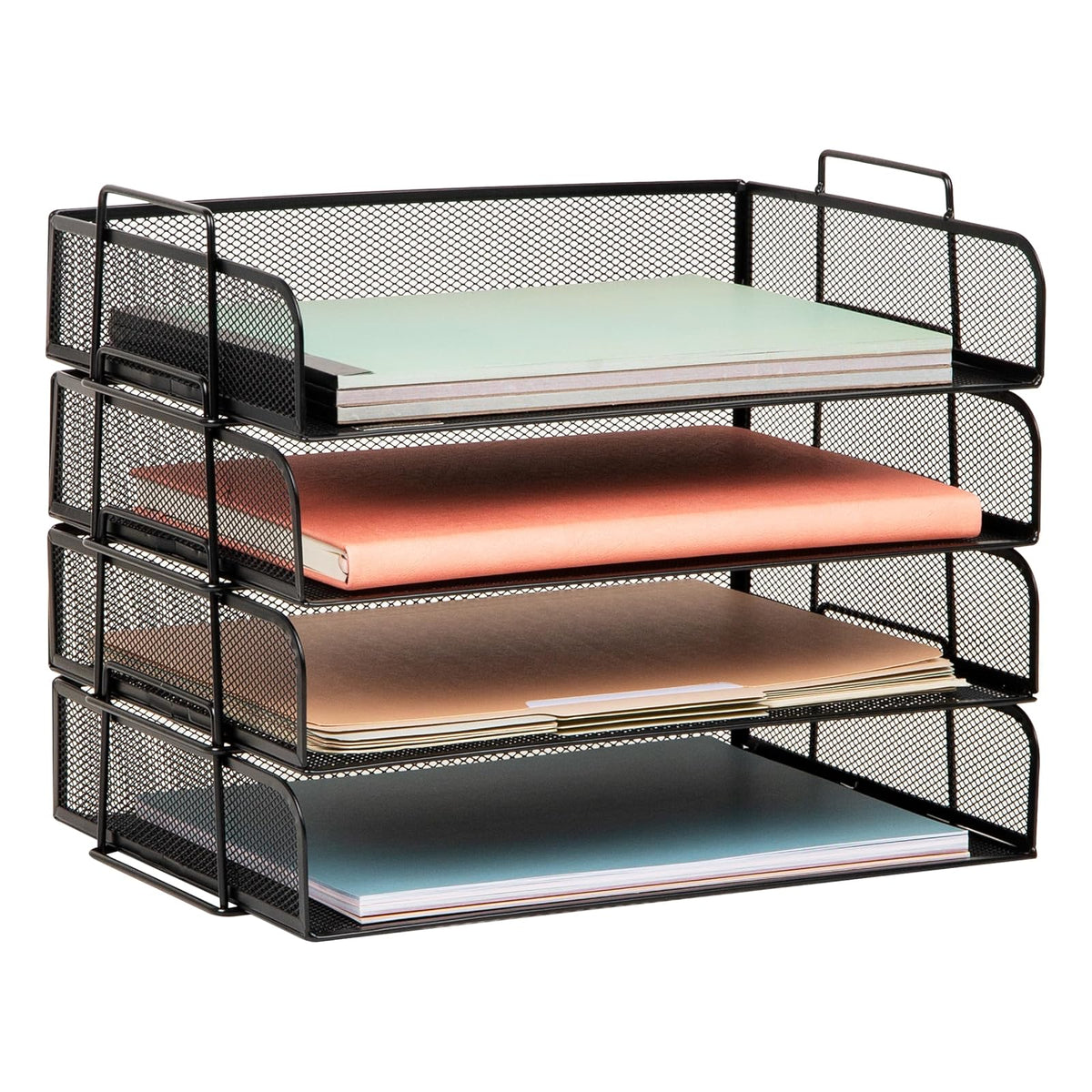Mind Reader Organizador de Escritorio Apilable de Malla Metálica - 14" x 9.8" x 11.3" - Black