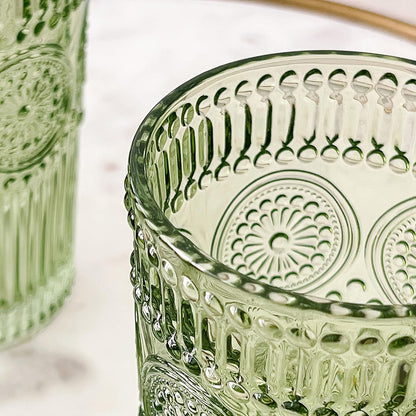 Juego de vasos de vidrio con relieve clásico de 6 a 13 onzas para agua, té helado, cócteles, cristalería de colores para cocina, vasos clásico, bonitos vasos de vidrio, vasos bohemios