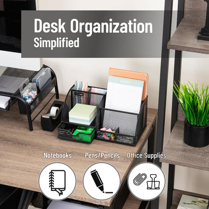 Mind Reader Desktop Organizer, File Storage, Accessory Storage, Workspace, Office, Metal Mesh, 11"L x 5.5"W x 5"H, Black