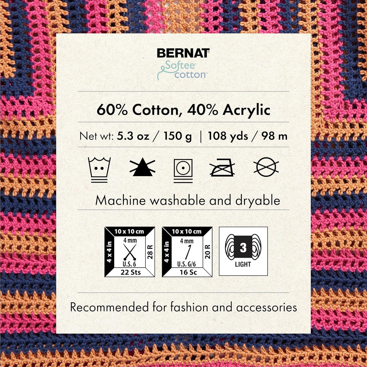 Bernat Softee - Hilo de algodón de ondas azules, paquete de 3 unidades de 120 g, nailon - 3 DK (ligero) - 254 yardas - Tejer, ganchillo y manualidades