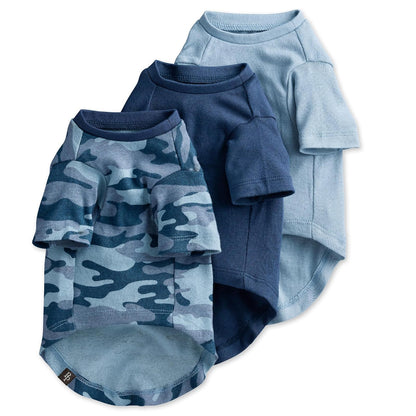 Pet Passion Paquete de 3 Playeras de Manga Corta para Perro, Algodón Orgánico - Large - Camuflaje azul marino