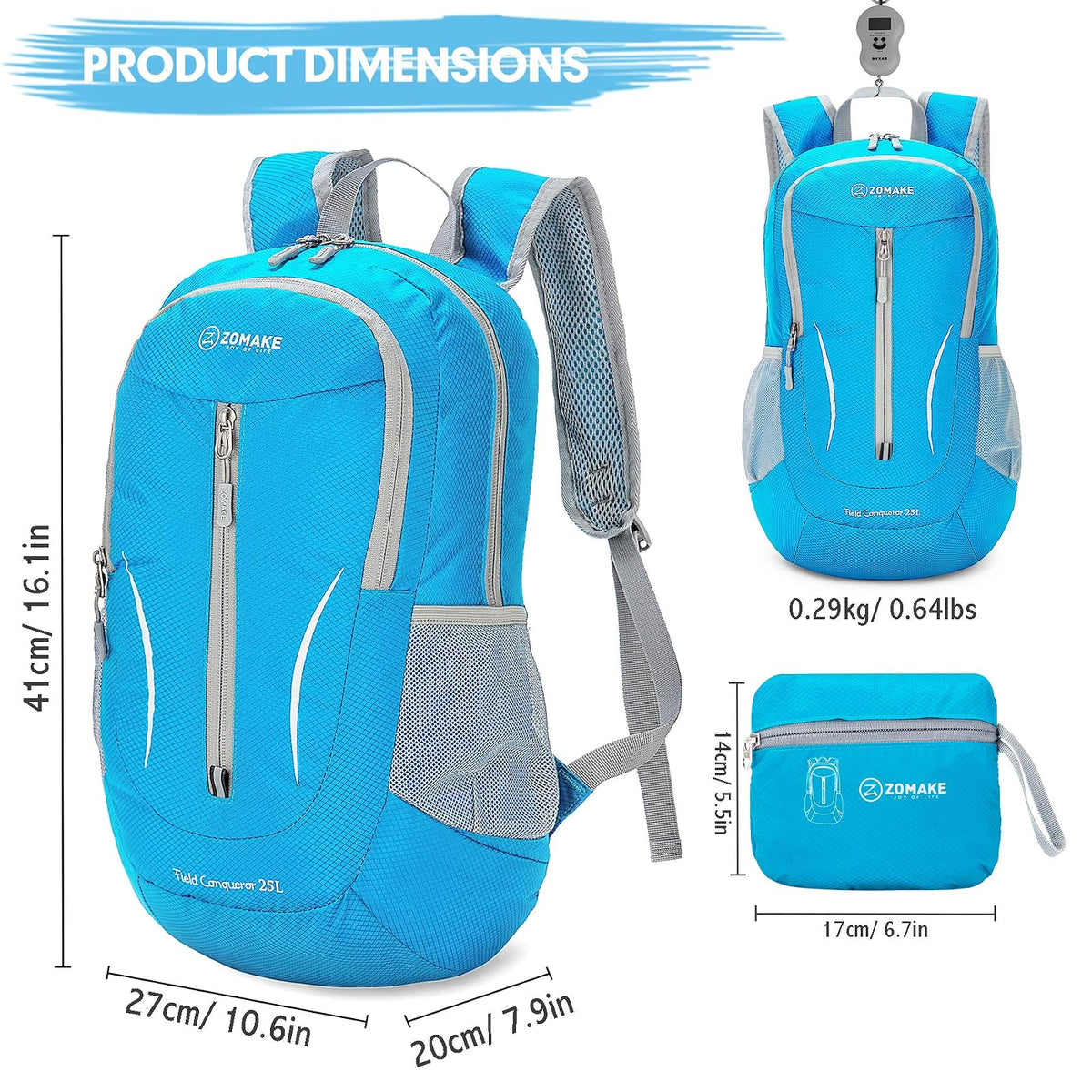 ZOMAKE Ultra Lightweight Packable Backpack 25L, Foldable Hiking Backpacks Water Resistant Small Folding Daypack for Travel