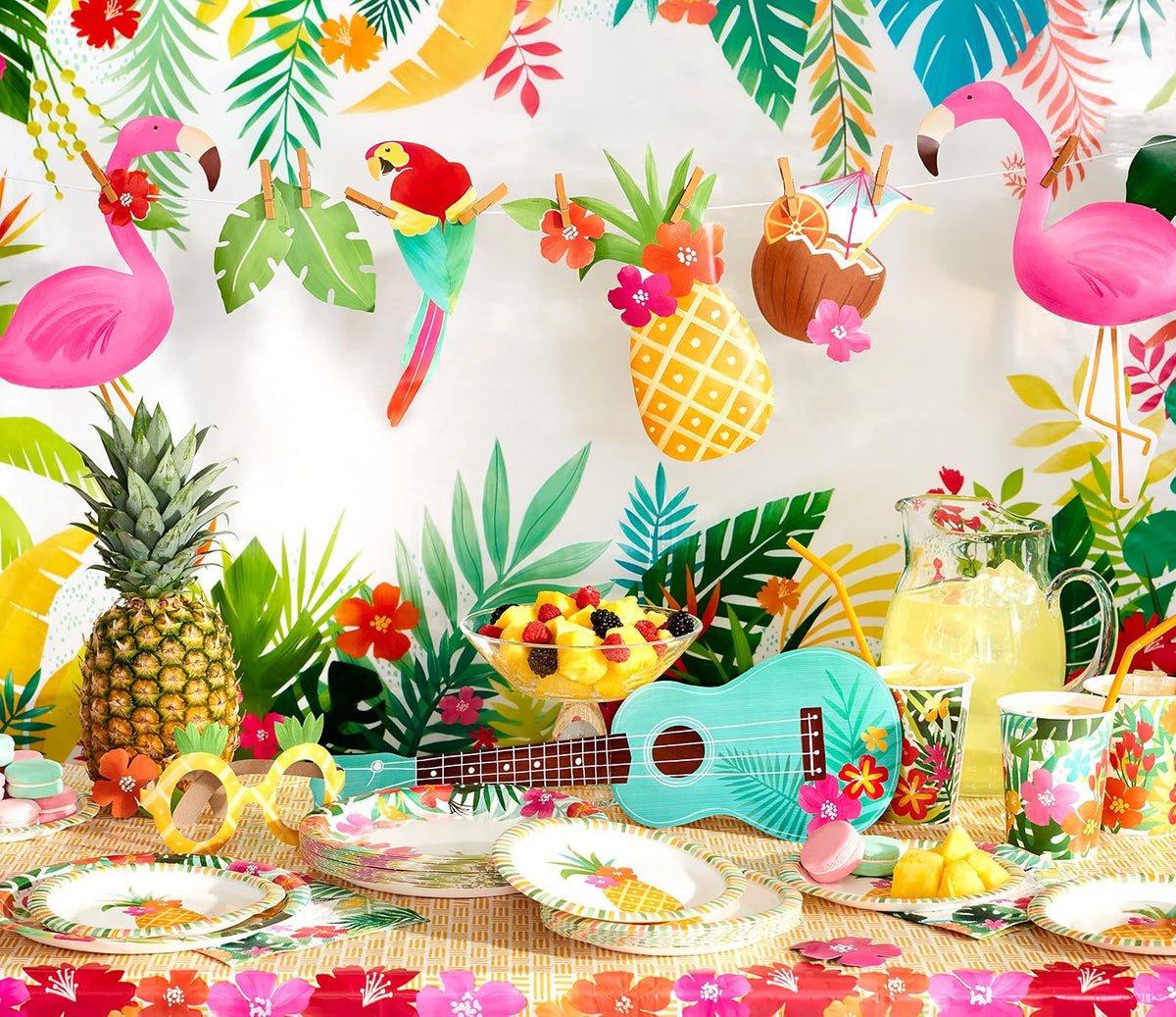 American Greetings Tropical Luau - Suministros de fiesta para barbacoas y todas las fiestas de verano, platos de cena (36 unidades)