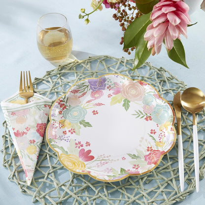 Kate Aspen Garden Blooms 9 pulgadas Platos de papel decorativos de alta calidad | Suministros de fiesta (350 g/m² de peso, juego de 16) - Perfecto para bodas, brunch de novia, baby shower