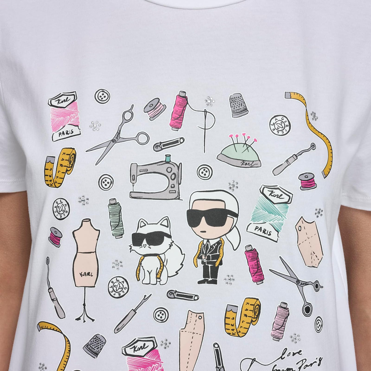 Karl Lagerfeld - Playera de Manga Corta con Cuello Redondo para Mujer