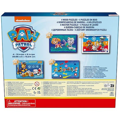 Spin Master Paw Patrol, Paquete de 4 Rompecabezas de Madera, Rompecabezas para niños de 12 Piezas, 16 Piezas, 20 Piezas y 24 Piezas