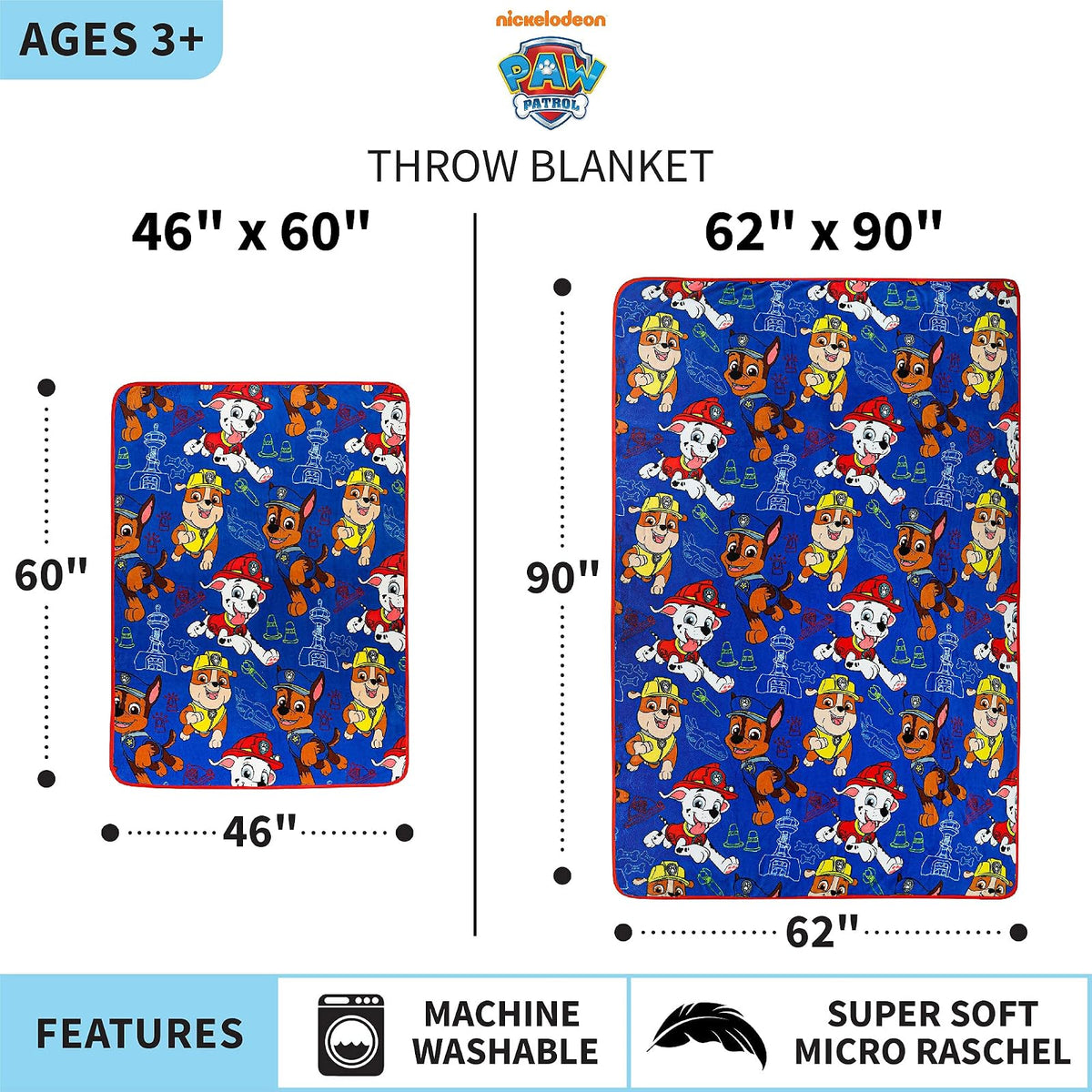 Franco Manta de Felpa súper Suave para niños, 62 x 90 Pulgadas, Patrulla Canina