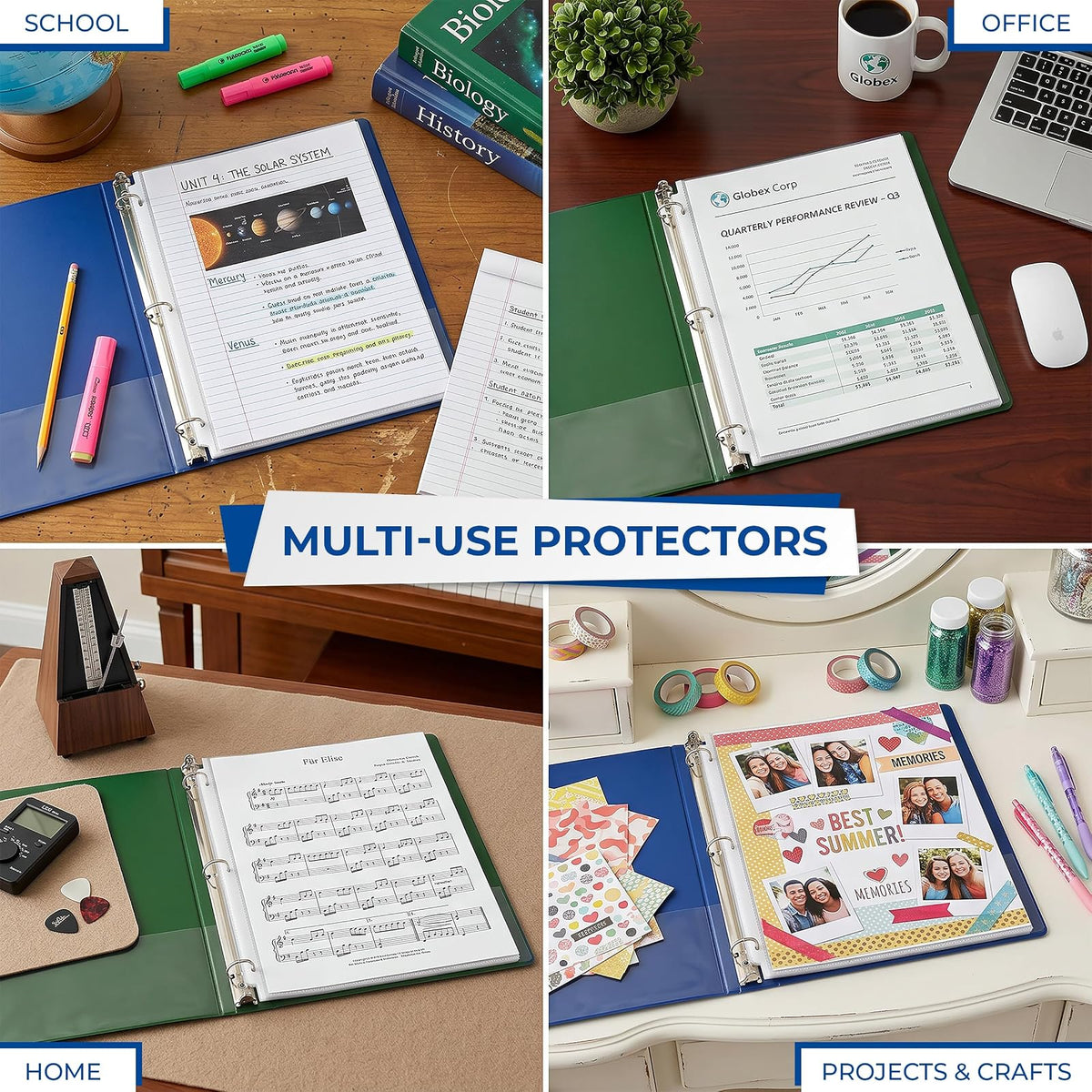 Samsill 100 protectores de hojas transparentes de peso estándar, protectores de páginas de plástico reforzado con diseño de 3 orificios, caja fuerte para archivos, carga superior para hojas de 8,5 x