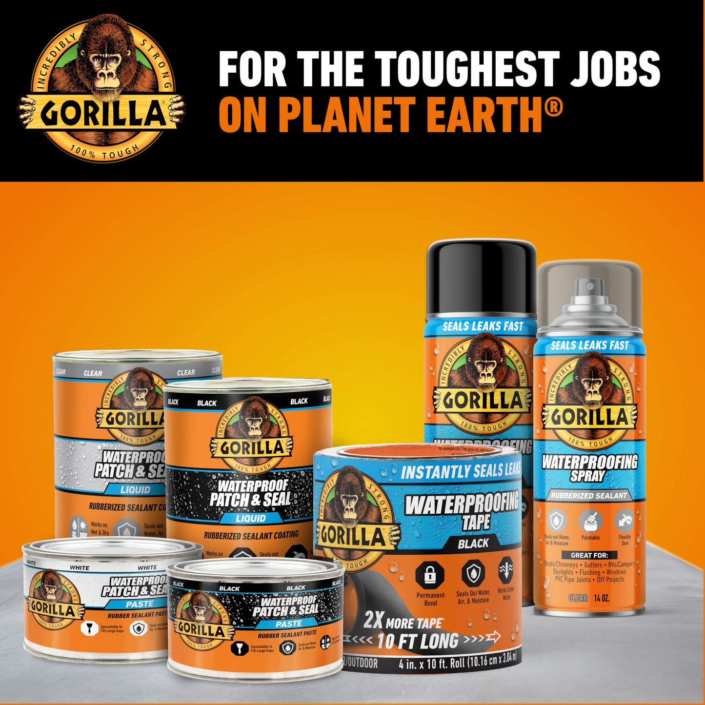 Gorilla Waterproof Cinta de parche y sello: 4 in. x 10 ft. (Negro)