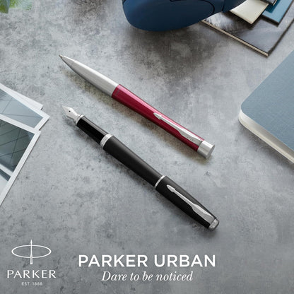 PARKER Urban Twist Bolígrafo | Metro en Metal con Detalles Cromados | Punta Mediana con Tinta Azule | Caja Para Regalo