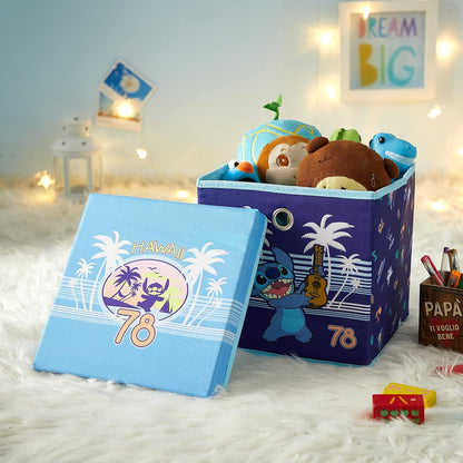 Idea Nuova cubeta de almacenamiento plegable Lilo & Stitch con tapa extraíble, 10 x 10 x 10 pulgadas, organizador de tela para juguetes, ropa y accesorios, recámara o sala de juegos