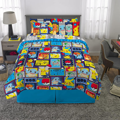 Franco - Juego de Ropa de Cama Supersuave para niños, edredón y sábanas con Funda de Almohada, 7 Piezas, tamaño matrimonial, Pokémon