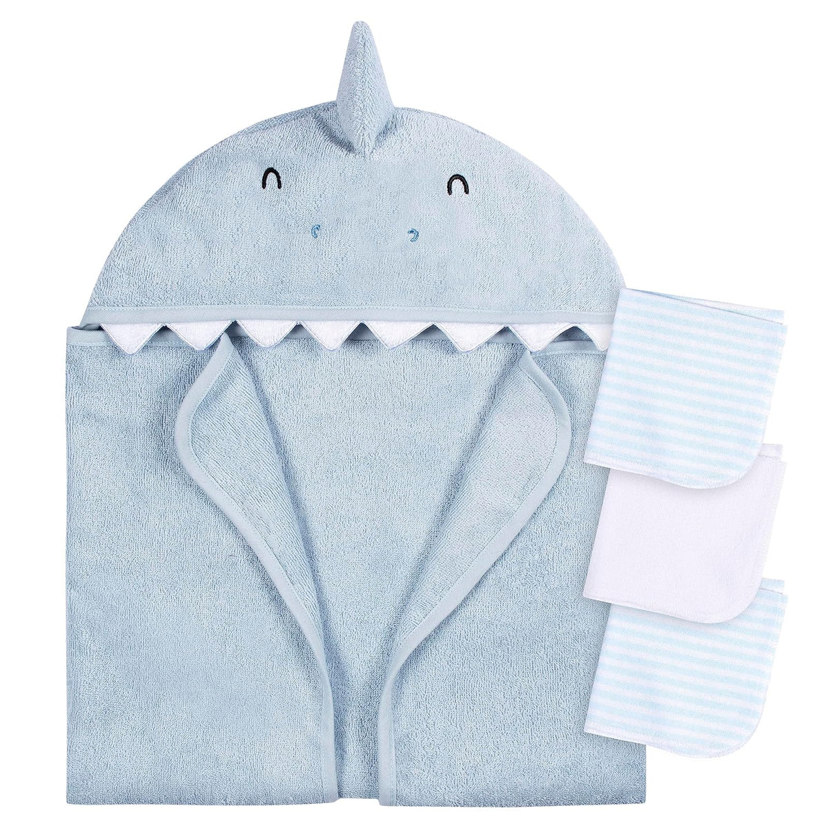 Gerber Baby Toalla con Capucha Cebra + 3 Paños, Talla Única - Una talla - Azul (Blue Shark)