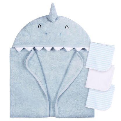 Gerber Baby Toalla con Capucha Cebra + 3 Paños, Talla Única - Una talla - Azul (Blue Shark)
