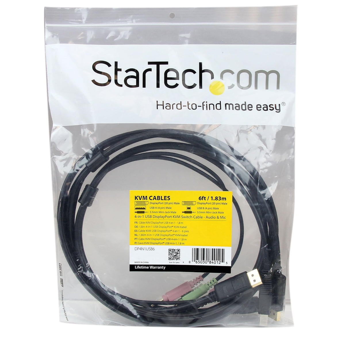 StarTech.com DP4N1USB6 6 Feet 4-in-1 USB DisplayPort KVM Switch Cable with Audio and Microphone