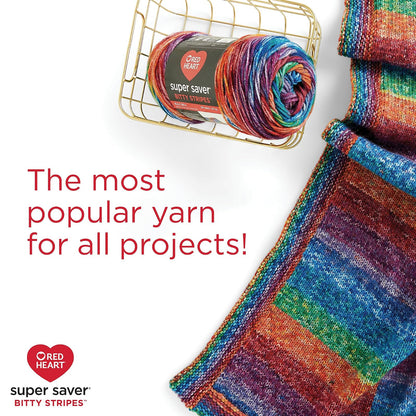 Red Heart Super Saver Bitty Stripe - 2 paquetes de 10 oz/283 g - 100% acrílico - #4 Worsted (mediano) - 515 yardas - Tejer/ganchillo
