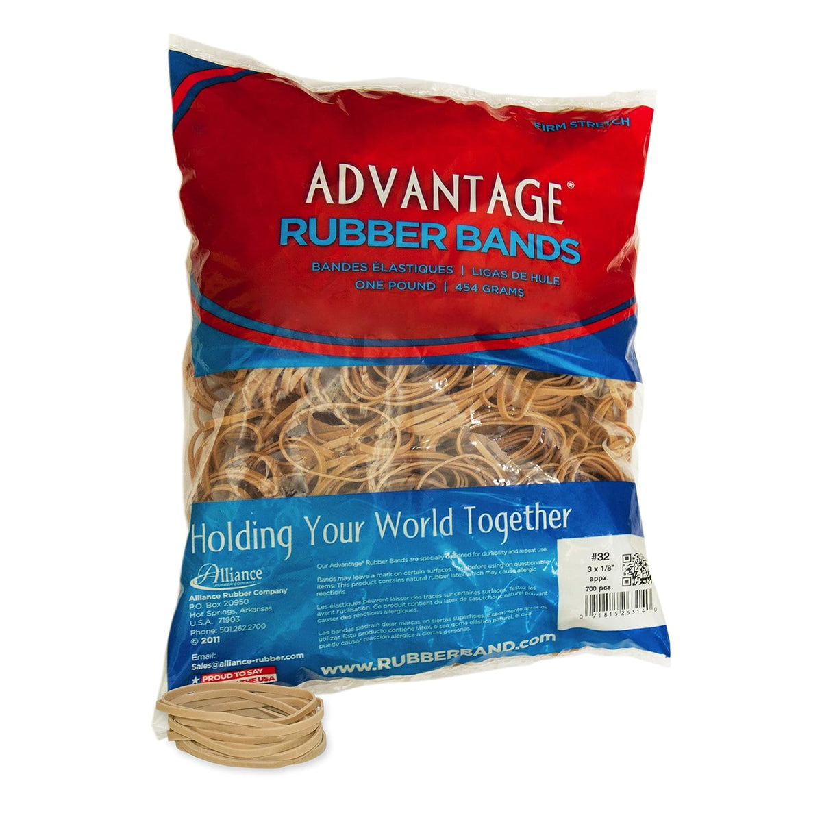 Alliance Rubber 26324 Advantage Bandas de goma tamaño #32, bolsa de 1 libra contiene aproximadamente 700 bandas (3 x 1/8 pulgadas, crepé natural), beige