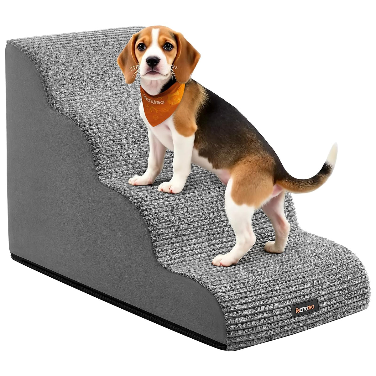 Feandrea Escalera para Perros de 4 Peldaños, Antideslizante, 72x40x50cm | Cubierta Lavable Extraíble, para Cama, Sofá, Gris, Colección BADDI MPPS004G01