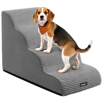 Feandrea Escalera para Perros de 4 Peldaños, Antideslizante, 72x40x50cm | Cubierta Lavable Extraíble, para Cama, Sofá, Gris, Colección BADDI MPPS004G01