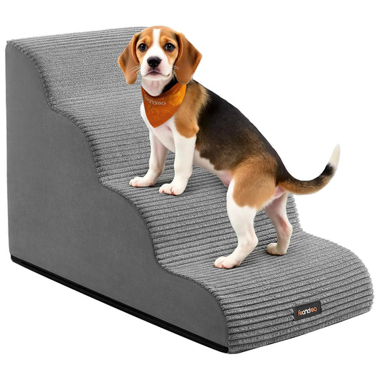 Feandrea Escalera para Perros de 4 Peldaños, Antideslizante, 72x40x50cm | Cubierta Lavable Extraíble, para Cama, Sofá, Gris, Colección BADDI MPPS004G01