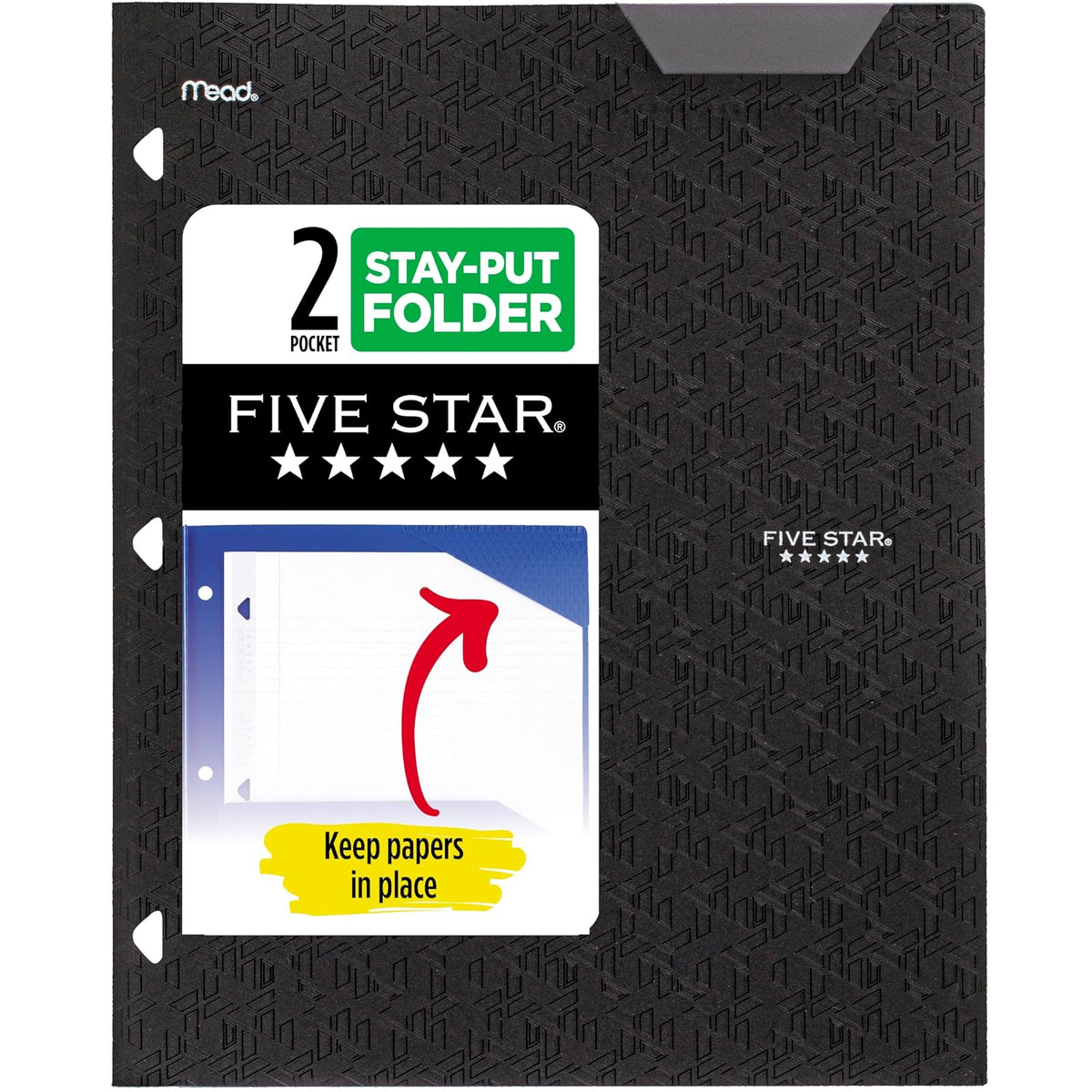 Five Star - Carpeta de 2 bolsillos, carpeta de plástico con pestañas permanentes, se adapta a carpetas de 3 anillas, soporta papel de 8-1/2 x 11 pulgadas, negro (333420G-ECM)