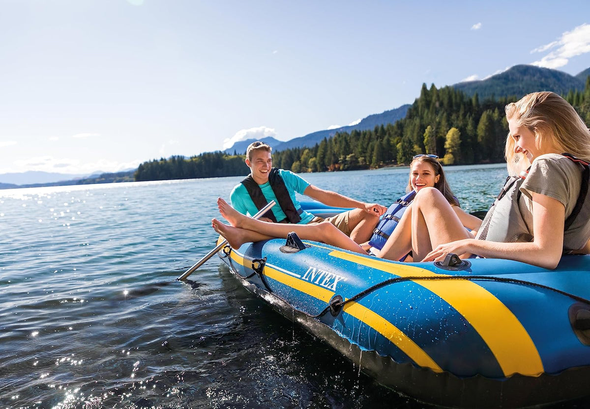 INTEX Challenger - Serie Inflable para Botes: Incluye remos de Lujo y Bomba de Alto Rendimiento, PVC superfuerte, cámaras de Aire triples - Cerraduras de remos soldadas - Mango de Agarre Resistente