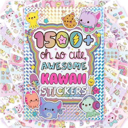 Just My Style - 1500 pegatinas Kawaii, libro de 43 páginas para álbumes de recortes, planificadores, letras de características, planificador feliz, portátil, calcomanías para botellas de agua para