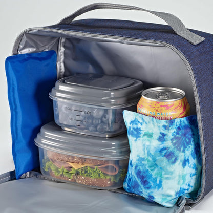Cool Coolers by Fit & Fresh - Paquete de 2 unidades de hielo suave, nailon elástico flexible, bolsas de hielo reutilizables para loncheras y enfriadores, tinte azul Tye
