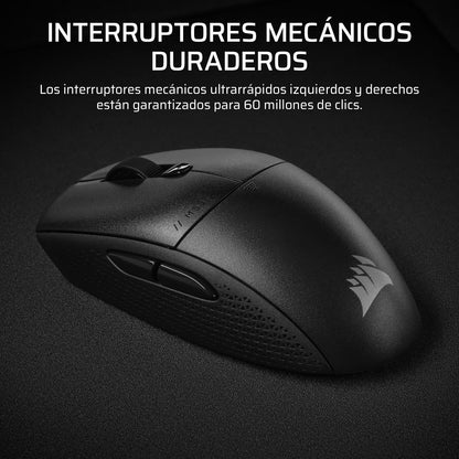 Corsair M55 Wireless Ratón Ligero para Juegos FPS – 2.4GHz & Bluetooth – 24,000 PPP – Batería de Larga Duración – Seis Botones Programables – Empuñaduras Laterales Texturizadas – Negro