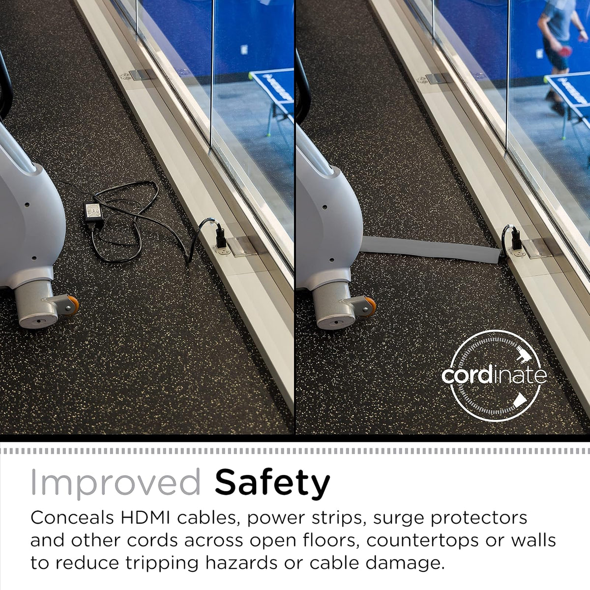 Cordinate, Cubierta para Cable de Piso de 1.8 m (6 pies), Protector de Goma, Perfil Bajo, Protector de Cables, Ocultador de Cables, Organizador de Cables, Gris, 47348