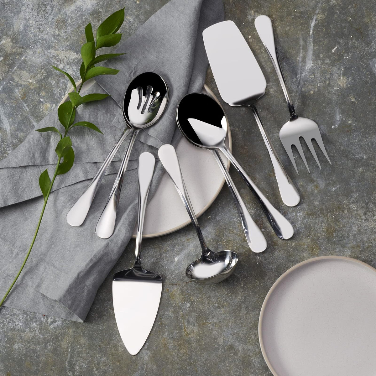 Gourmet Basics by Mikasa Kaylee Juego de utensilios para servir de acero inoxidable, 8 piezas