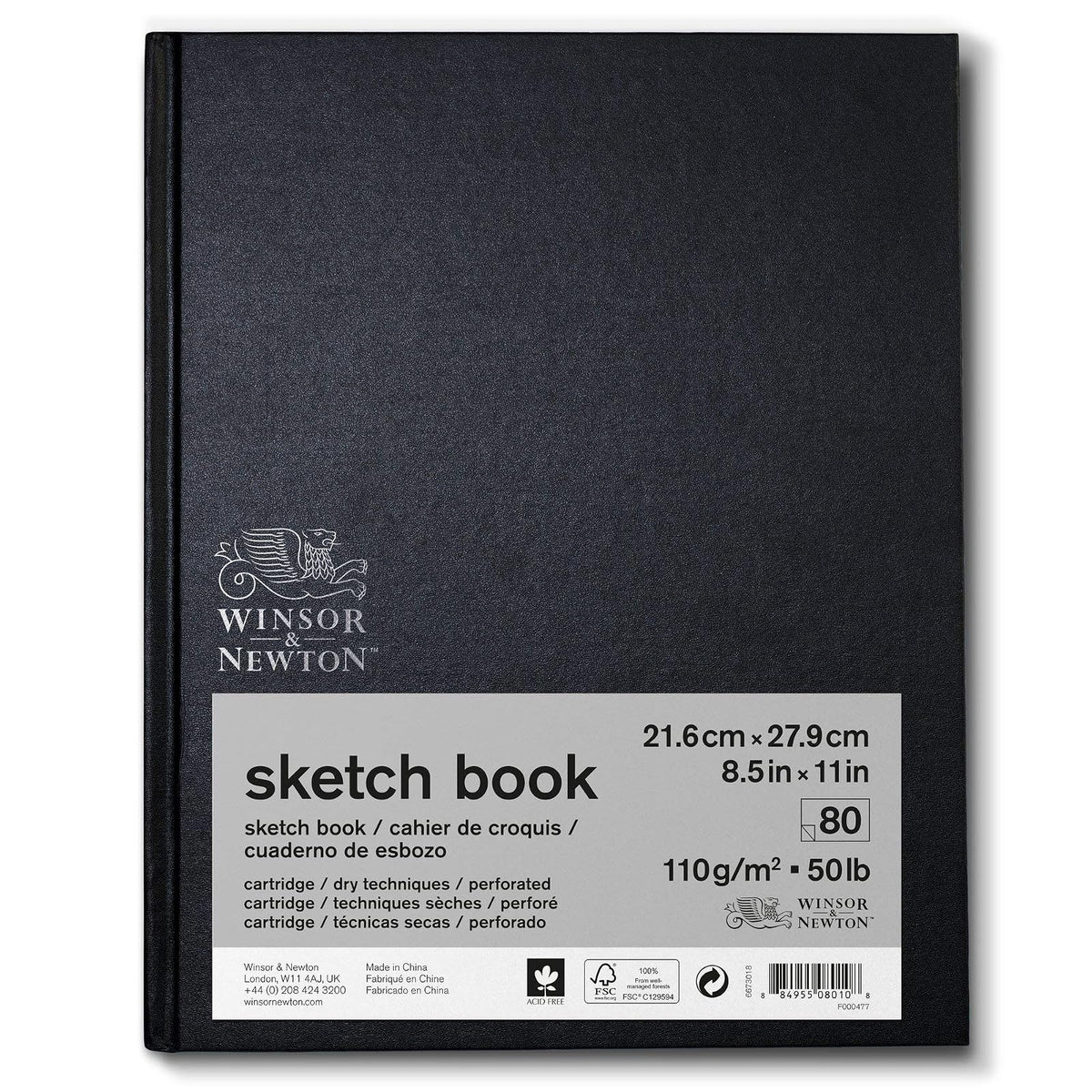 Winsor & Newton Classic Hard Bound - Cuaderno de bocetos, 8.5 x 11 pulgadas, 80 hojas, 110 g/m², blanco natural