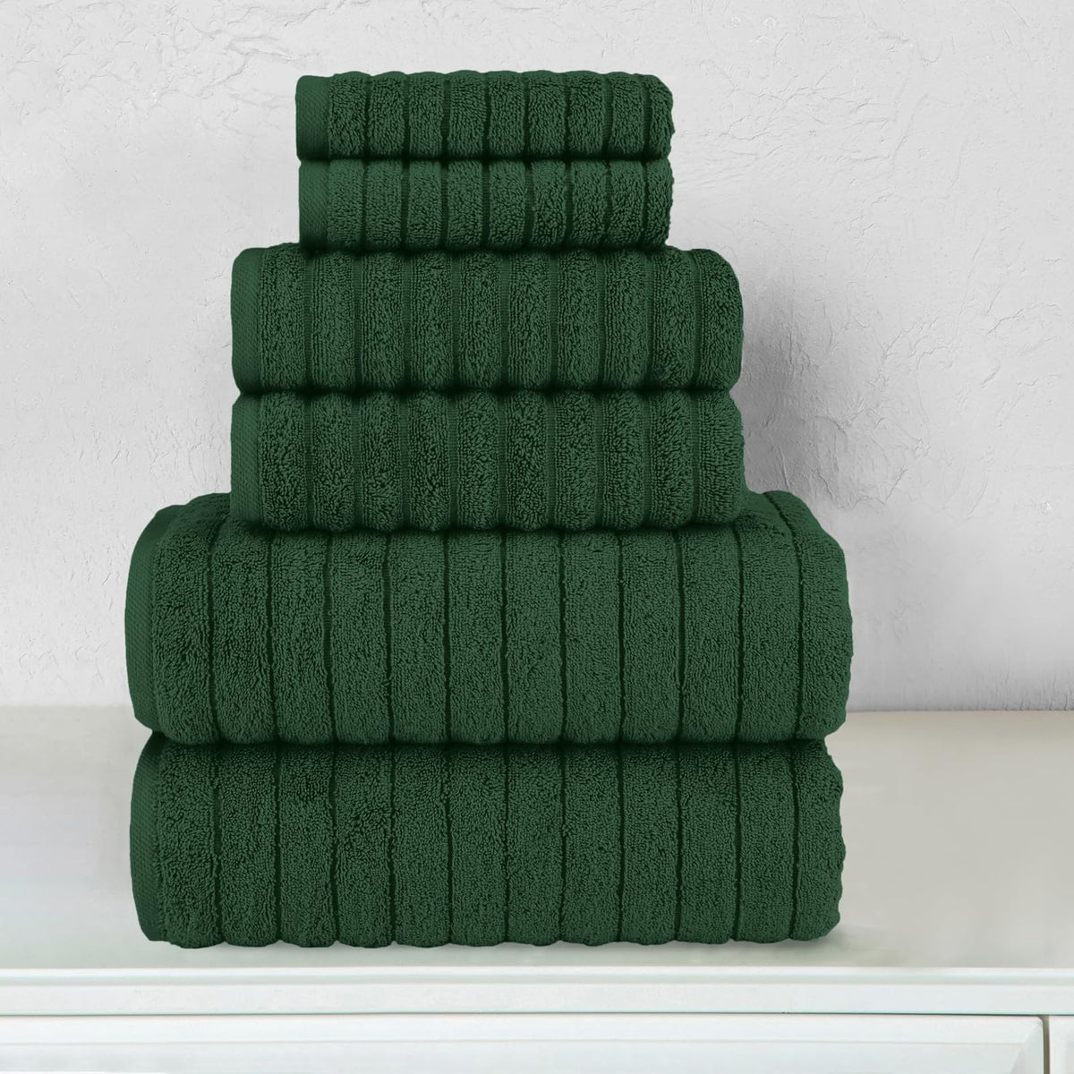 Elegant Comfort - Juego de 6 toallas de baño de lujo acanaladas de pana 100% algodón turco, sensación de alta calidad, de secado rápido, altamente absorbentes, contiene 2 toallas de baño, 2 toallas de