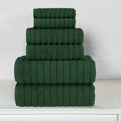 Elegant Comfort - Juego de 6 toallas de baño de lujo acanaladas de pana 100% algodón turco, sensación de alta calidad, de secado rápido, altamente absorbentes, contiene 2 toallas de baño, 2 toallas de