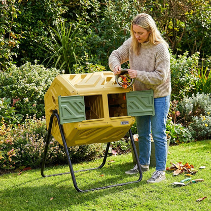 Werph - Contenedor de compostaje de Doble cámara de 43 galones, Vaso de compostaje para Exteriores de Montaje rápido, contenedor Giratorio para compostaje con Guantes para jardín, Cocina y Patio