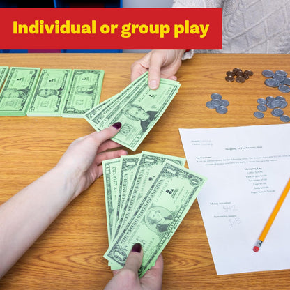 LEARNING ADVANTAGE Juego de Dinero | Billetes y Monedas | 100 Billetes y 94 Monedas | Manipulativos de matemáticas tempranas para niños | Dinero fingido diseñado como Moneda Real