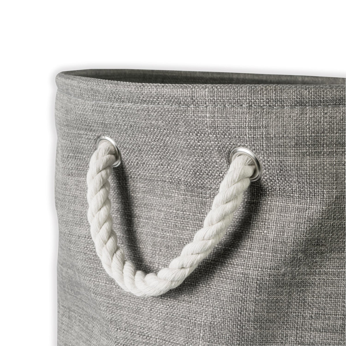 DII, Collapsible Variegated Polyester Storage Bin with Cotton Handles Medium Round Gray