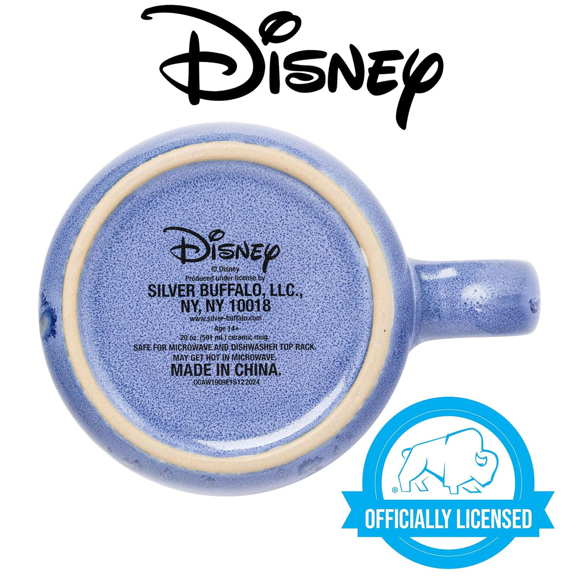 Silver Buffalo Disney Alicia en el país de las maravillas con gato Cheshire, sombrerero loco, conejo blanco y más esmaltado reactivo, taza de cerámica campista de 20 onzas