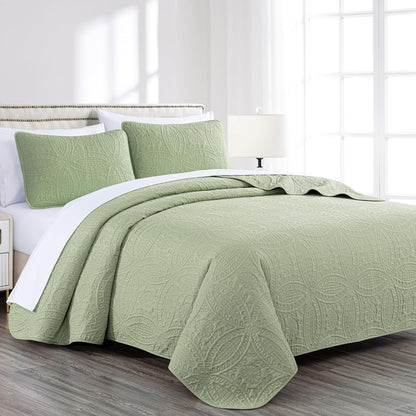 Chezmoi Collection Juego de Colcha Austin 3 Piezas - King - verde (Sage)