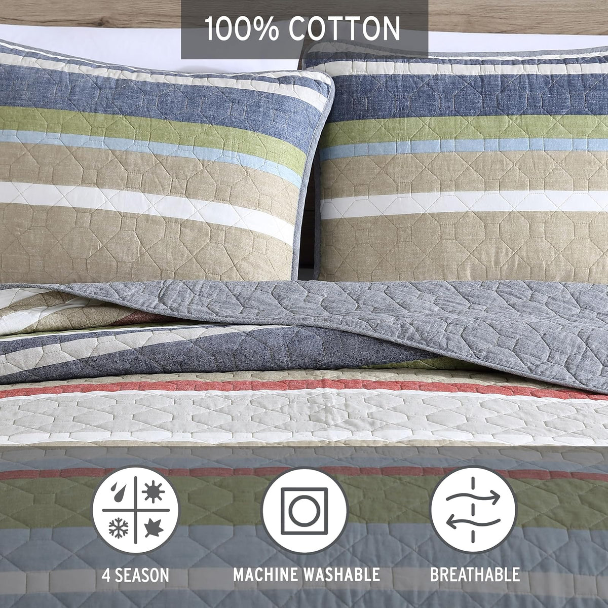 Eddie Bauer - Juego de edredón Reversible de algodón con Fundas a Juego, decoración Ligera del hogar para Todas Las Estaciones (Escalera de salmón Multi, King)