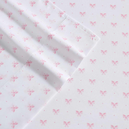 Laura Ashley - Juego de sábanas para niños, Ultra Suave y Transpirable con Fundas de Almohada a Juego, Resistente a Las Arrugas, Esencial Ideal para la habitación de Las niñas (Bonitos Lazos, Rosa,