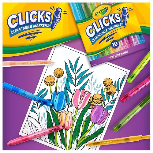 Crayola - Marcadores retráctiles (10 unidades), marcadores lavables para niños, marcadores de clic, suministros escolares para niños, regalos, a partir de 5 años