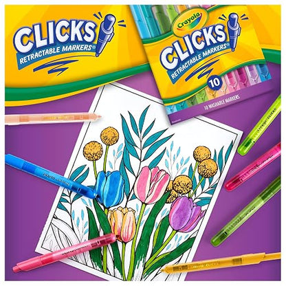 Crayola - Marcadores retráctiles (10 unidades), marcadores lavables para niños, marcadores de clic, suministros escolares para niños, regalos, a partir de 5 años